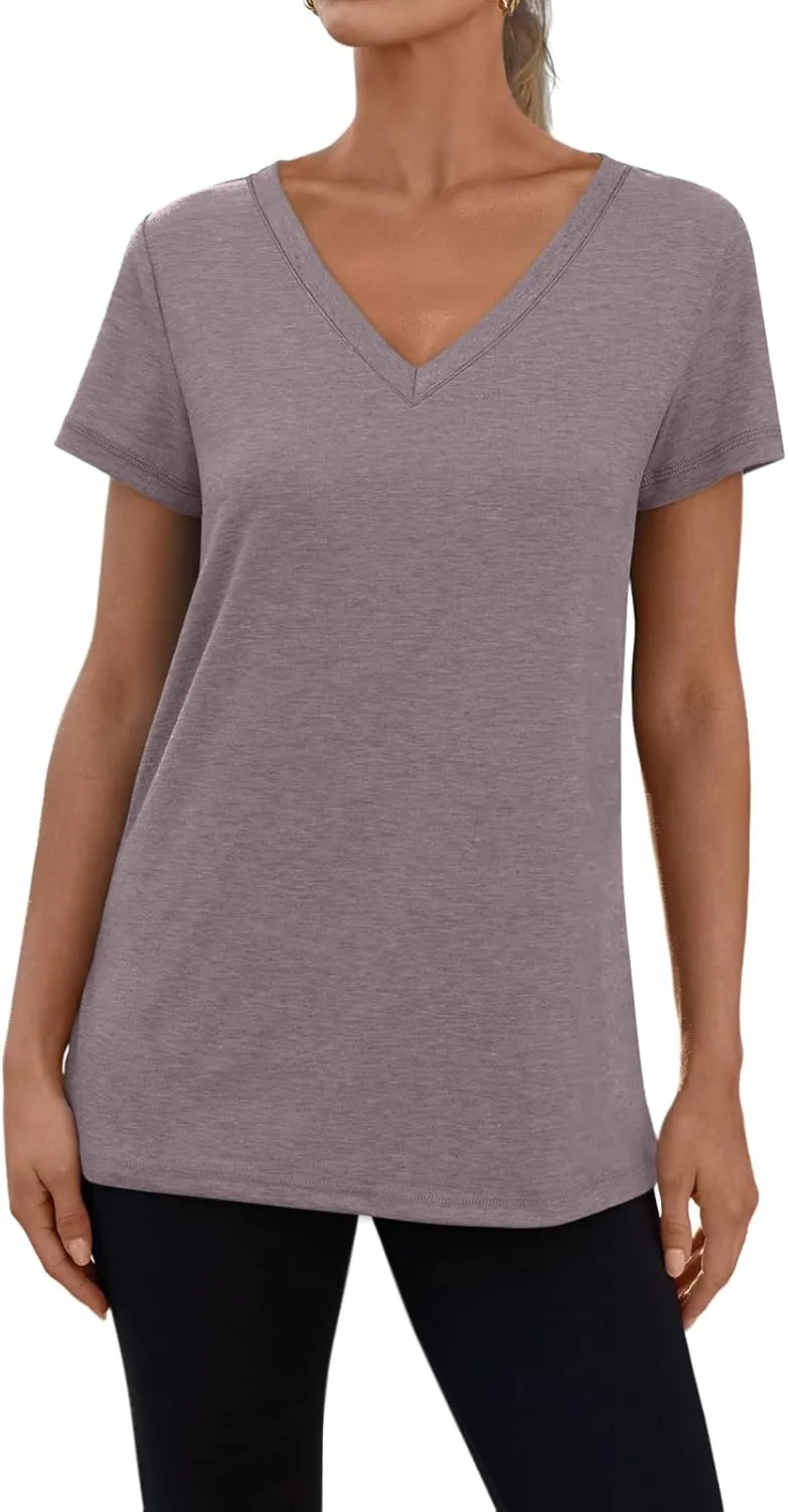 3 Pack V Neck T Shirts for Women Short Sleeve Tshirts Summer Casual Tops Loose Fit Basic Tees