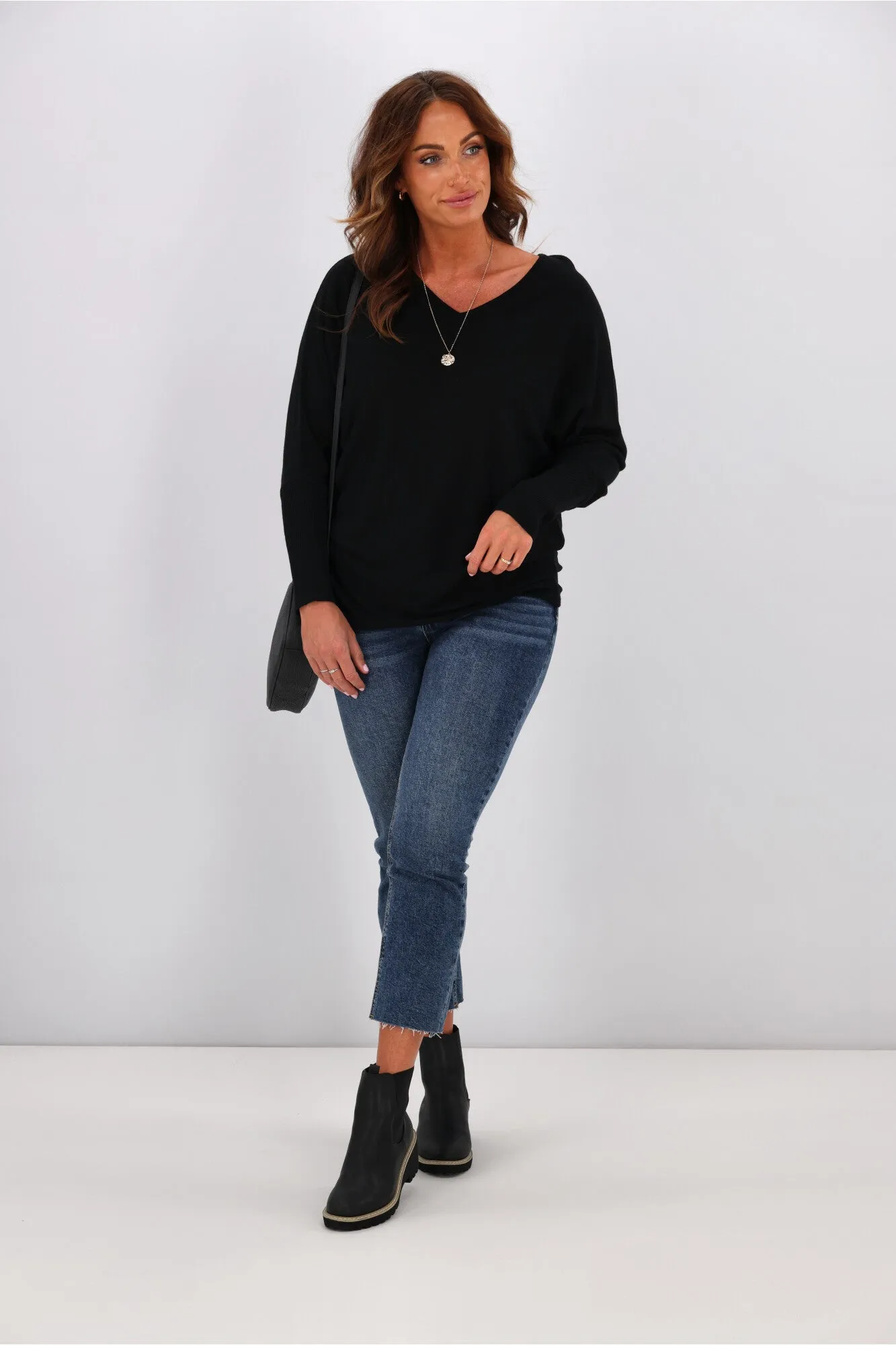 Alpine by Shine On Gigi Merino Batwing Top Black