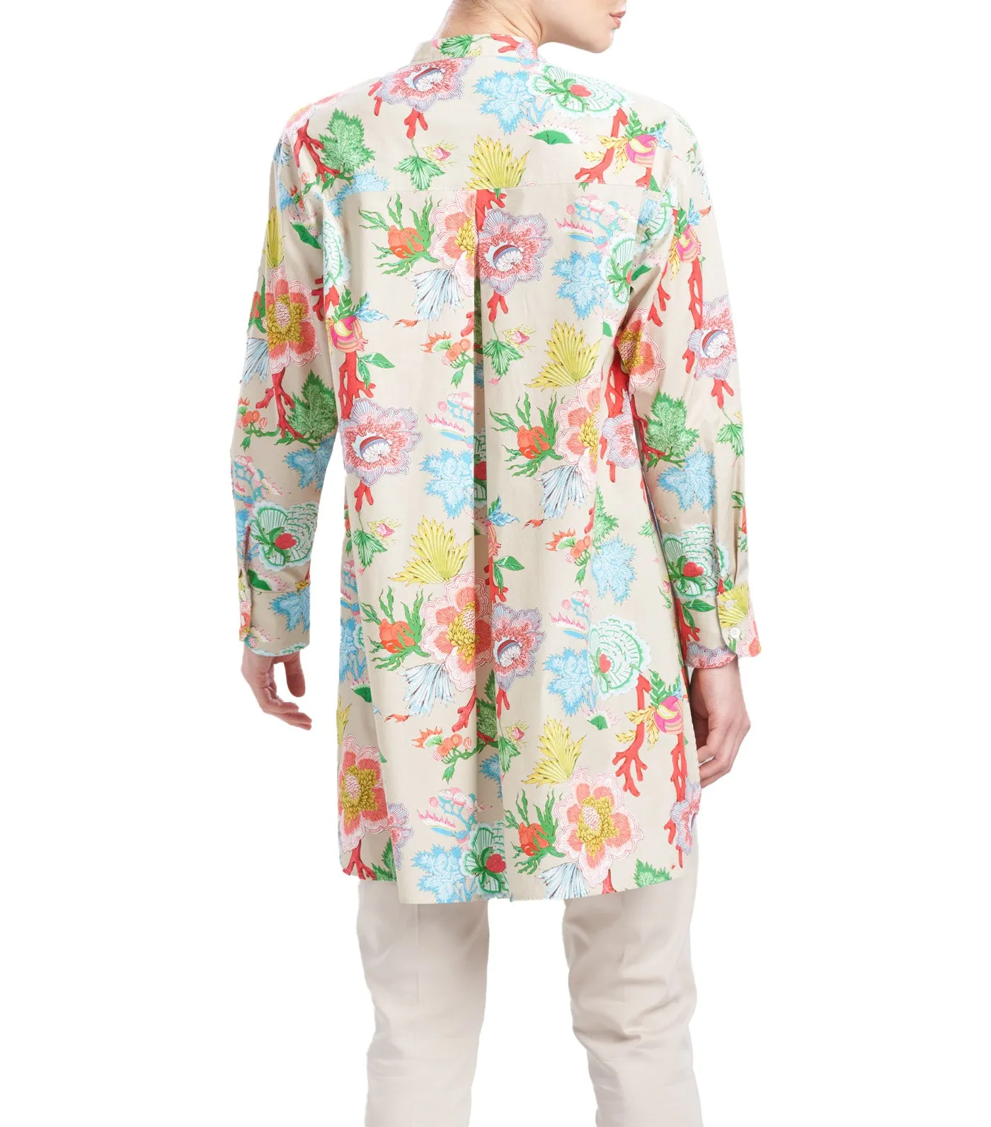 Amanpulo Cotton Poplin Oversized Mandarin Top White Sand