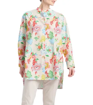 Amanpulo Cotton Poplin Oversized Mandarin Top White Sand