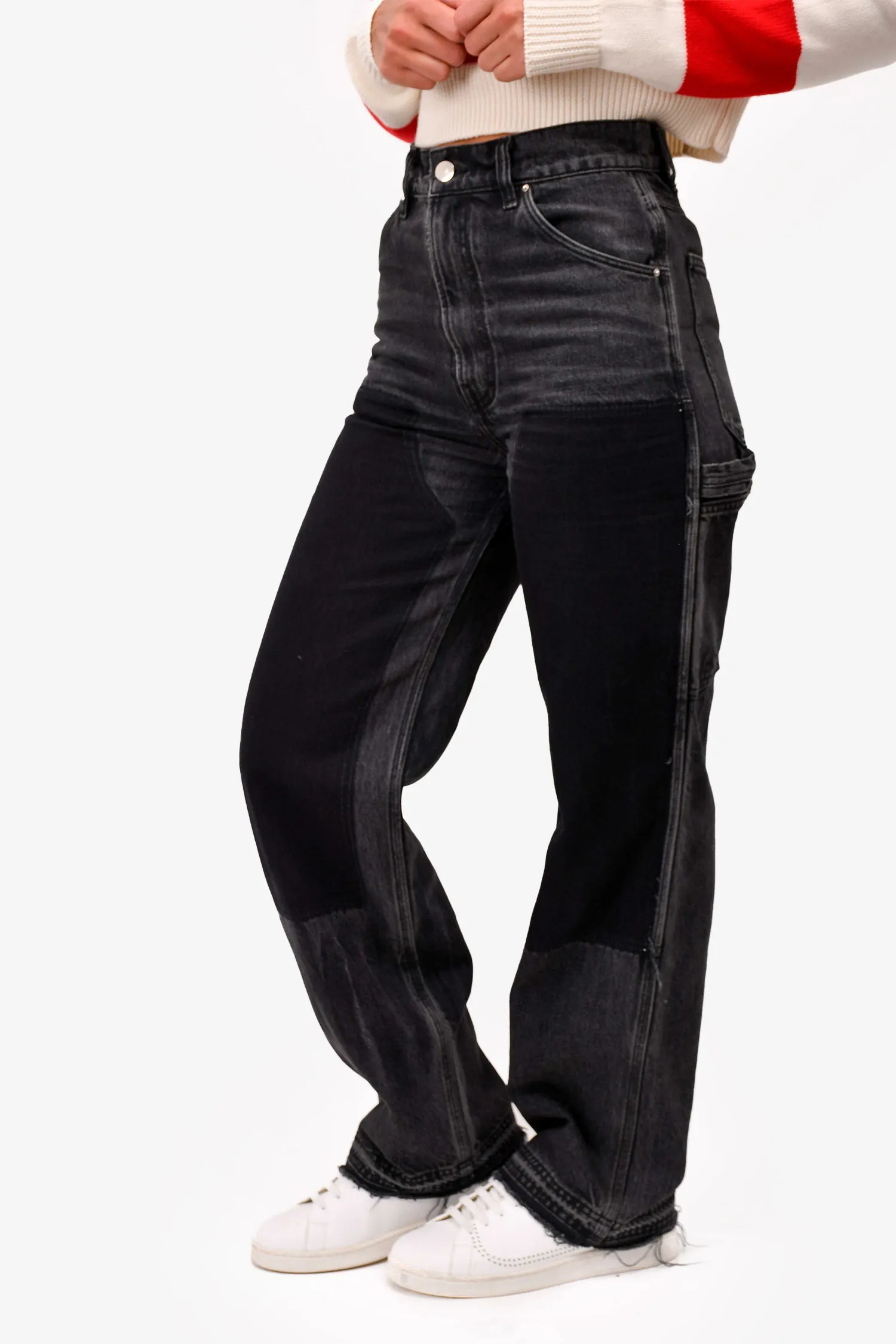 Amiri Black Straight Leg Patchwork Denim Jeans Size 26