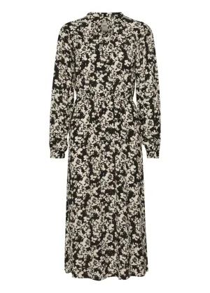 Anke Floral Tie Neck Midi Dress - Black