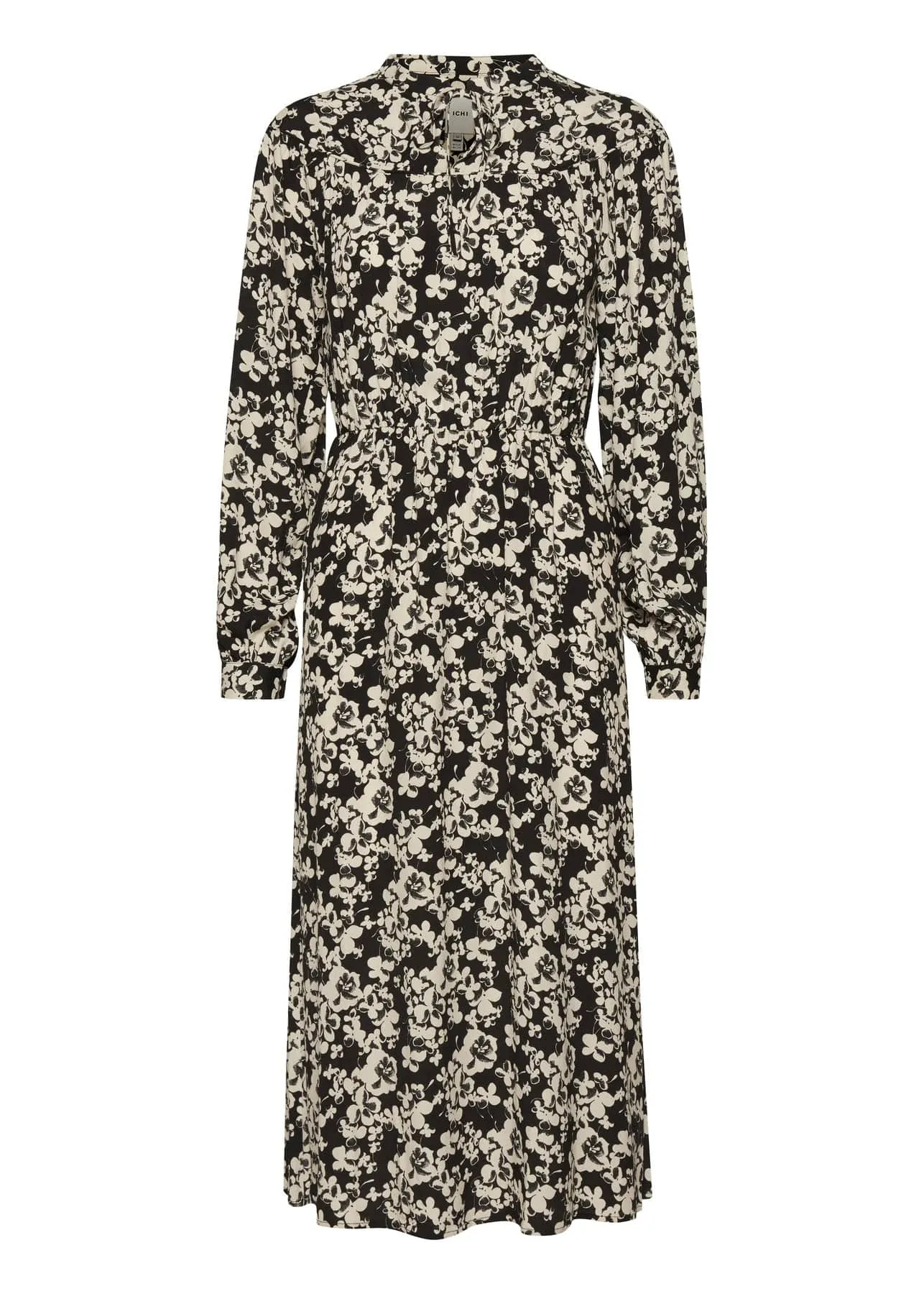 Anke Floral Tie Neck Midi Dress - Black
