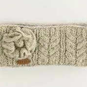Aran Cable Headband with Flower - Oatmeal