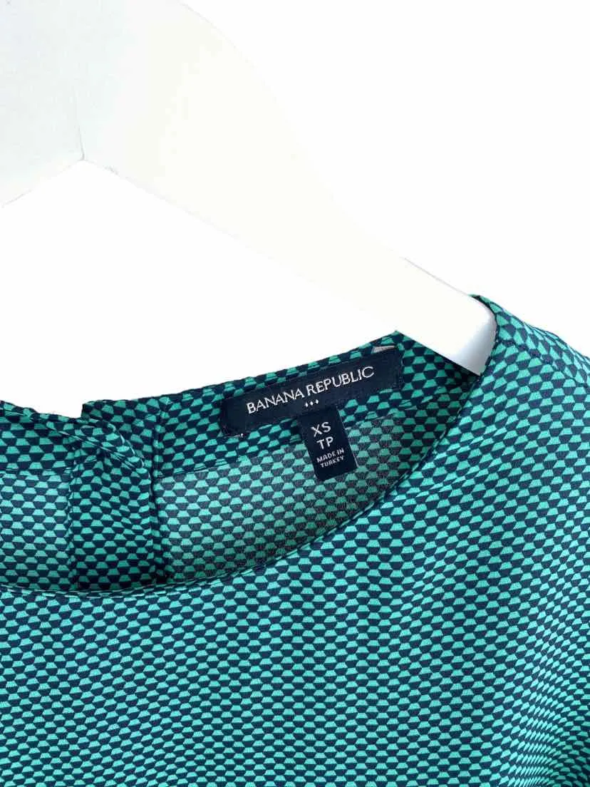 Banana Republic Factory, Women's Smocked-Sleeve Blouse, Green/Black, Size XS