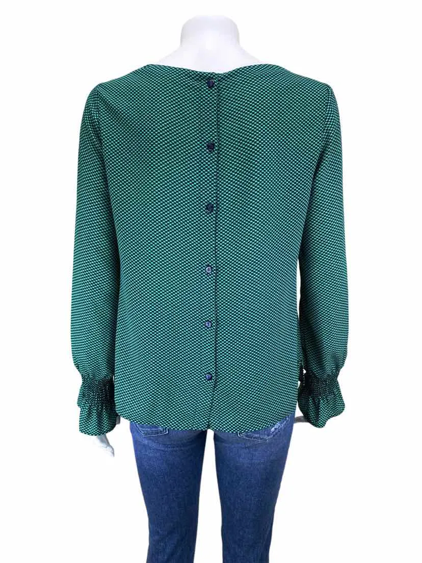 Banana Republic Factory, Women's Smocked-Sleeve Blouse, Green/Black, Size XS