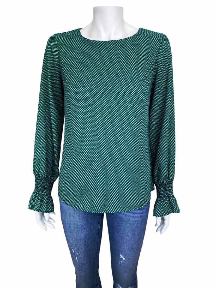 Banana Republic Factory, Women's Smocked-Sleeve Blouse, Green/Black, Size XS