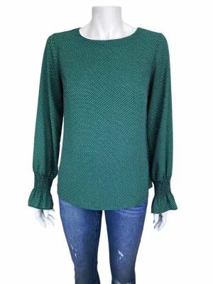 Banana Republic Factory, Women's Smocked-Sleeve Blouse, Green/Black, Size XS