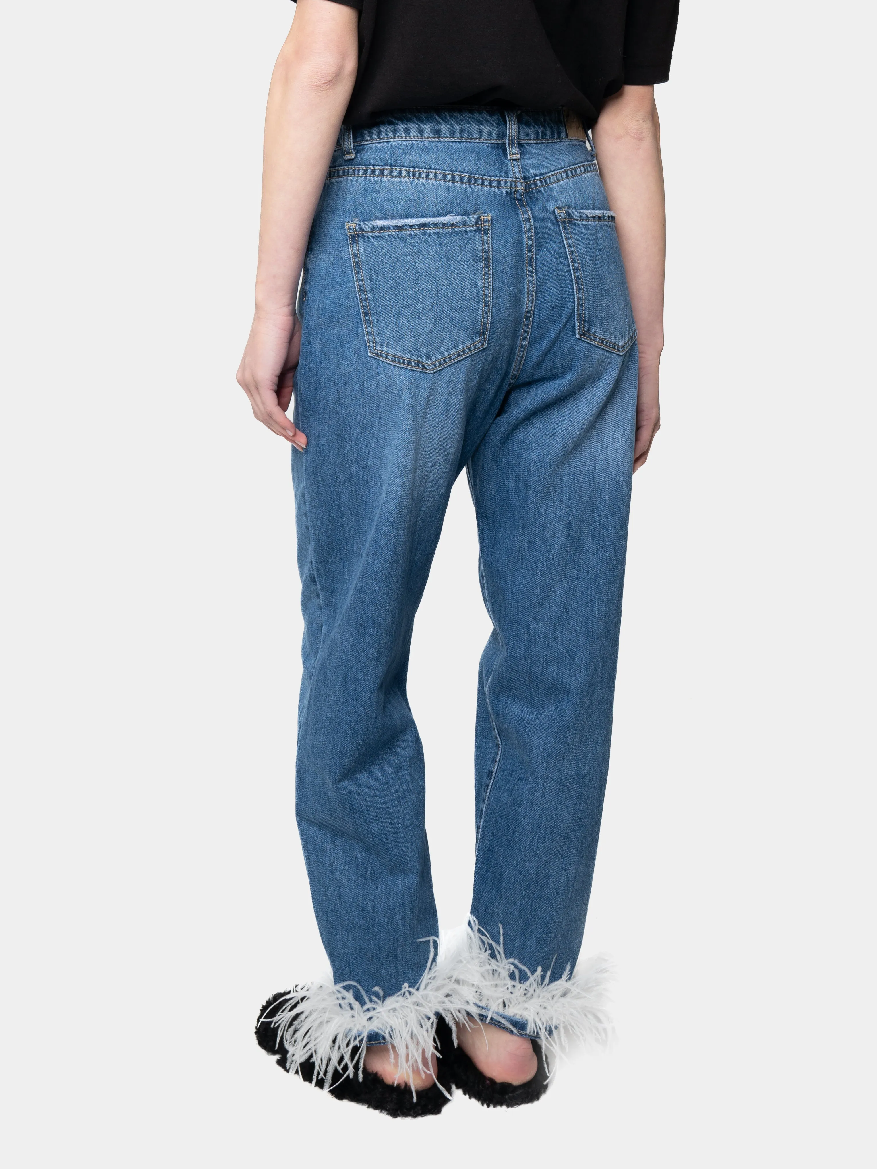 BARCELONA - White Marabou Feather Jeans