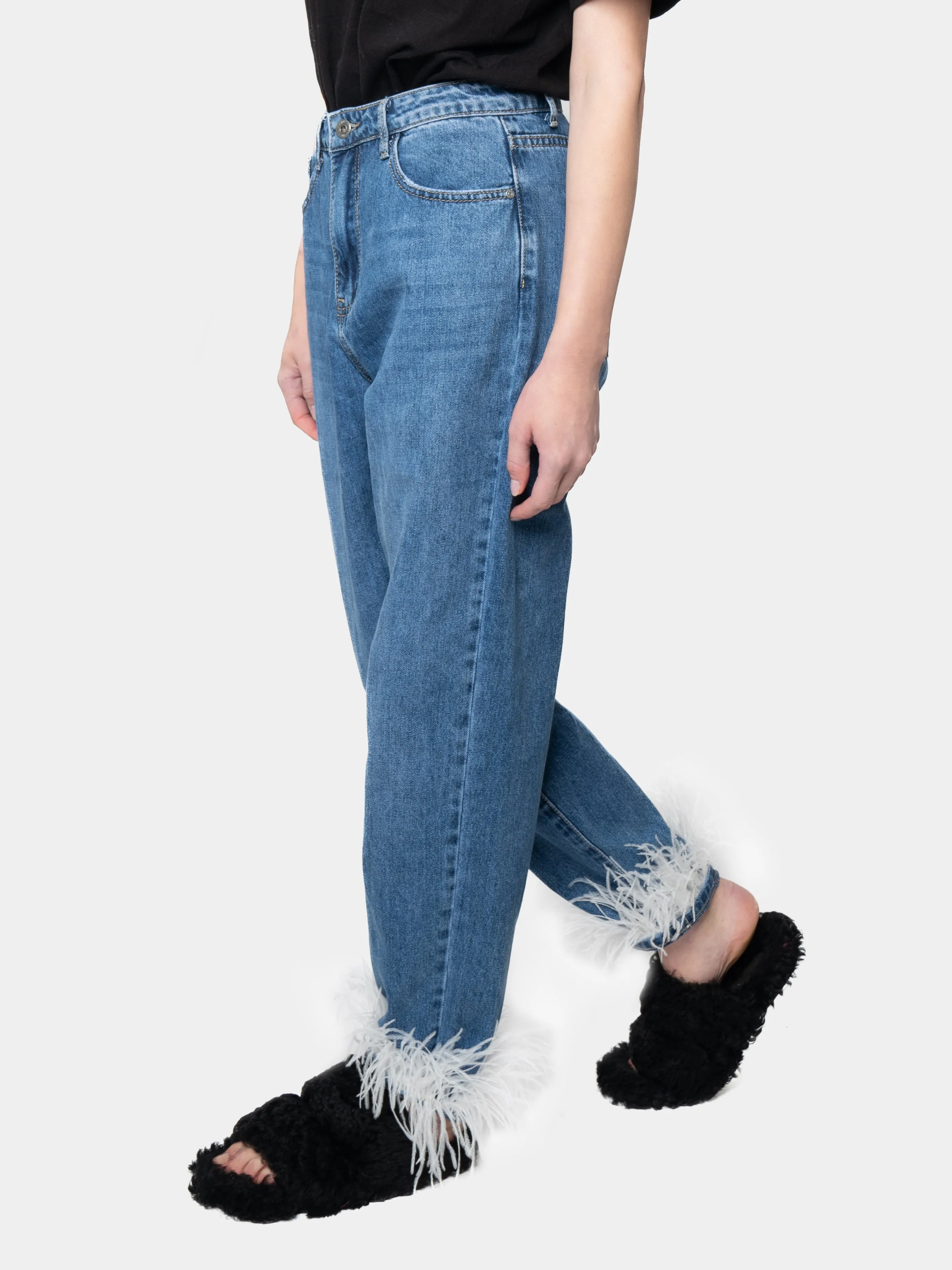 BARCELONA - White Marabou Feather Jeans