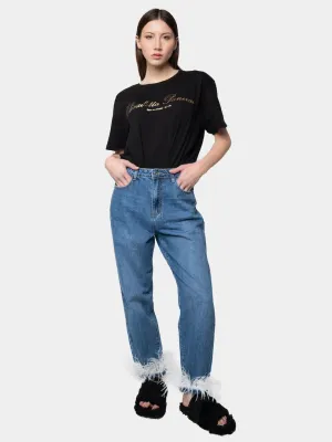 BARCELONA - White Marabou Feather Jeans
