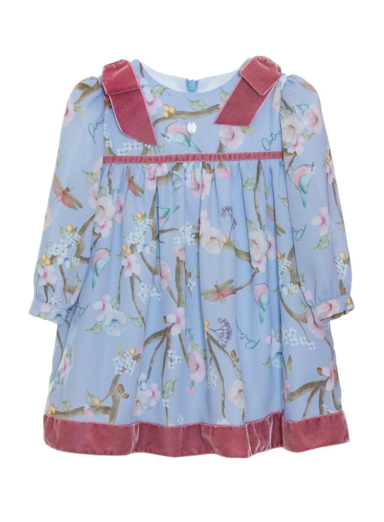 Beautiful Blue Floral chiffon dress with bow details.