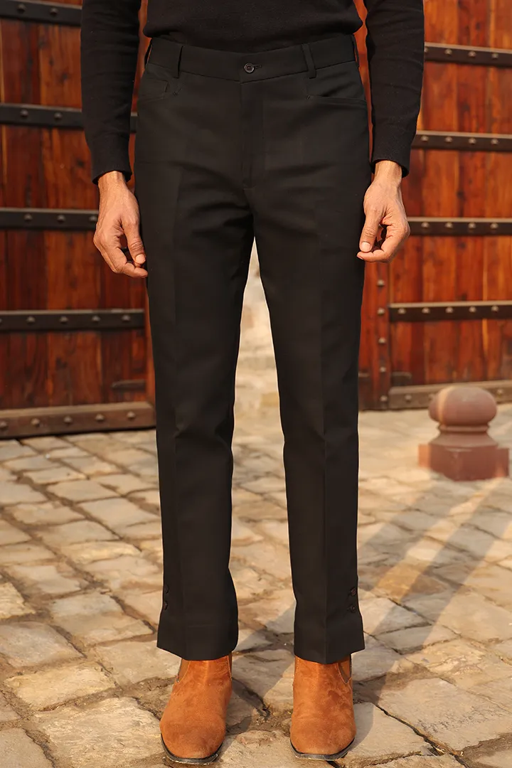 Black Signature Buttoned Bottom Cotton Jeans