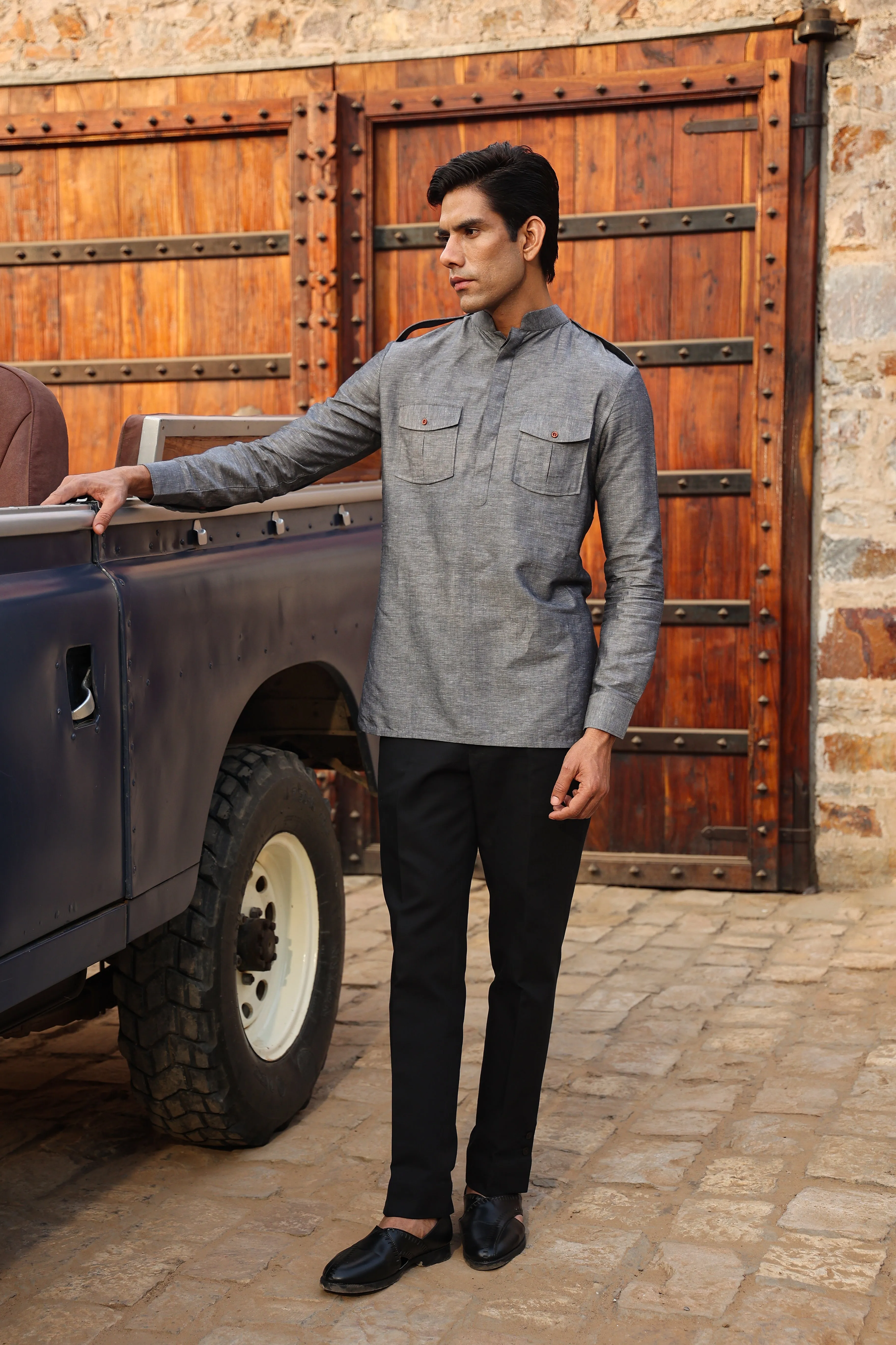 Black Signature Buttoned Bottom Cotton Jeans