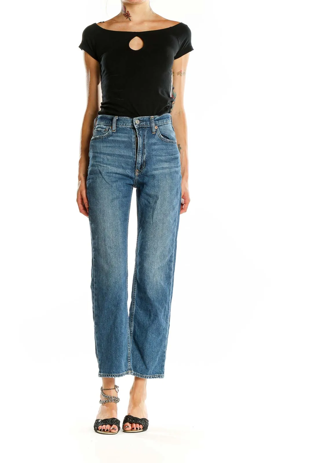 Blue Classic Straight-Leg Denim Jeans