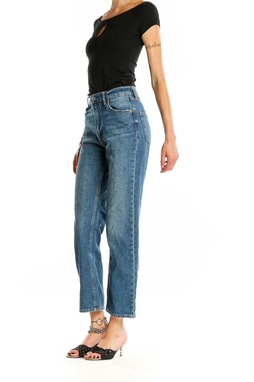 Blue Classic Straight-Leg Denim Jeans