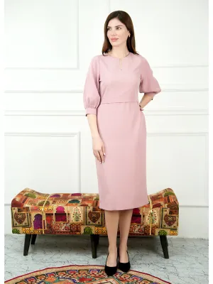 Blush Pink Blended Fabric Bright Low Puff Sleeve Dress