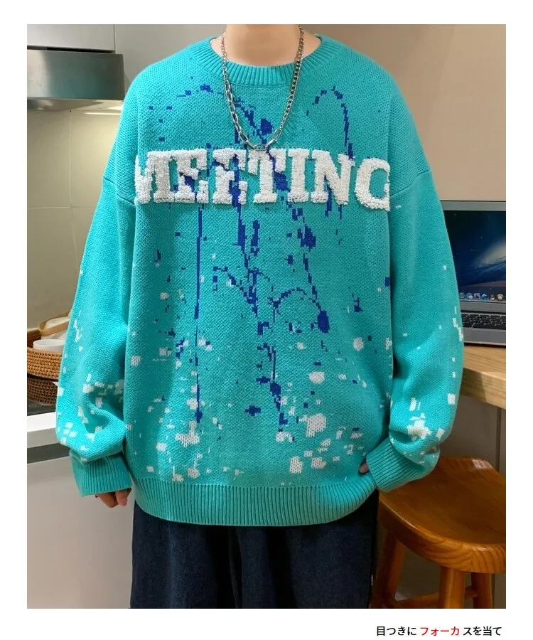 Bonsir Winter Warm Men's O-neck Sweaters Letter Printed Tie-dye Casual Fashion Knitting Pullovers Plus Size Male Sweaters 3XL-M