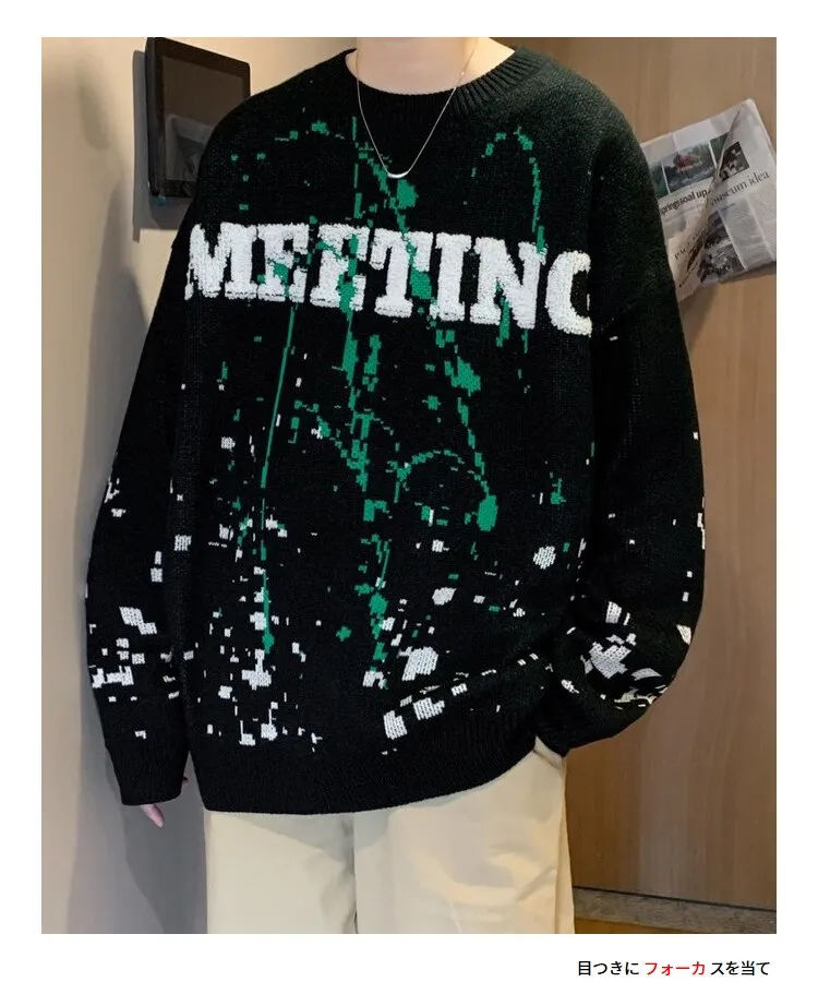 Bonsir Winter Warm Men's O-neck Sweaters Letter Printed Tie-dye Casual Fashion Knitting Pullovers Plus Size Male Sweaters 3XL-M