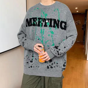 Bonsir Winter Warm Men's O-neck Sweaters Letter Printed Tie-dye Casual Fashion Knitting Pullovers Plus Size Male Sweaters 3XL-M