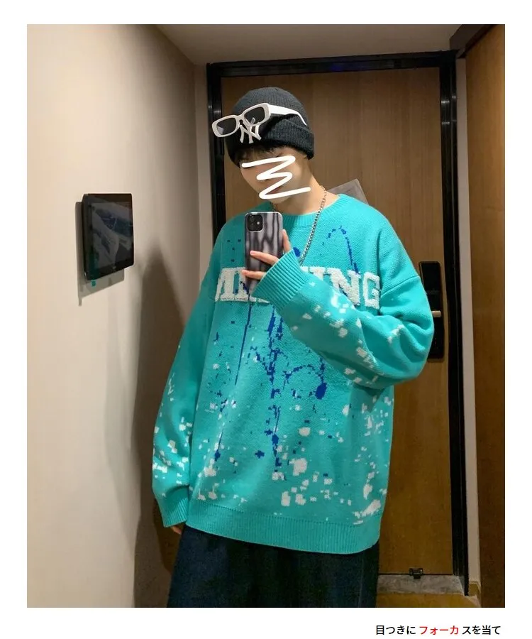 Bonsir Winter Warm Men's O-neck Sweaters Letter Printed Tie-dye Casual Fashion Knitting Pullovers Plus Size Male Sweaters 3XL-M