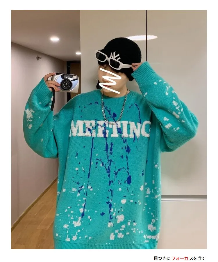 Bonsir Winter Warm Men's O-neck Sweaters Letter Printed Tie-dye Casual Fashion Knitting Pullovers Plus Size Male Sweaters 3XL-M
