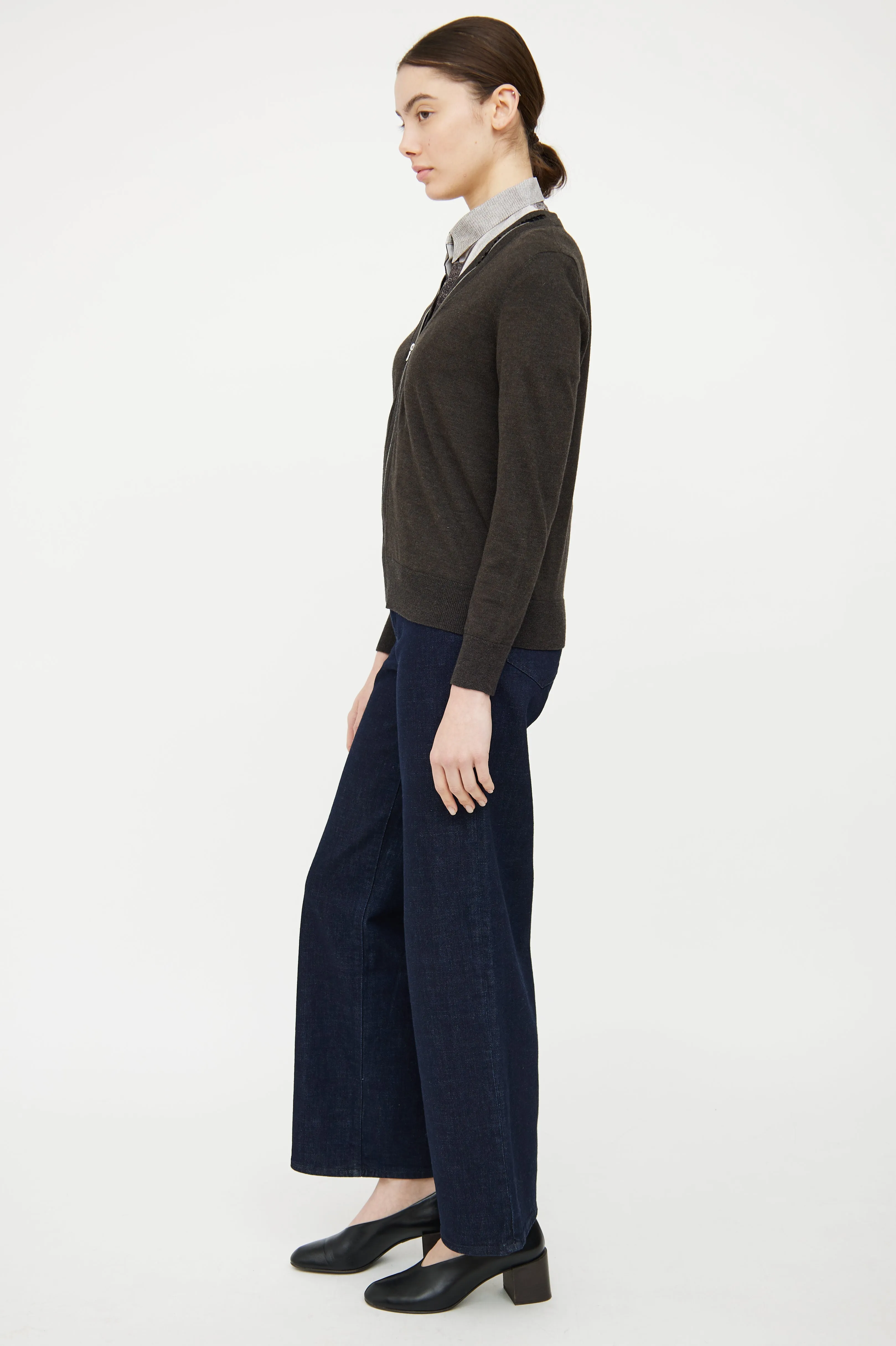 Brown Wool Knit Layered Cardigan