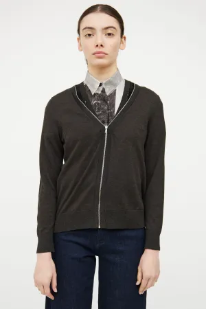 Brown Wool Knit Layered Cardigan