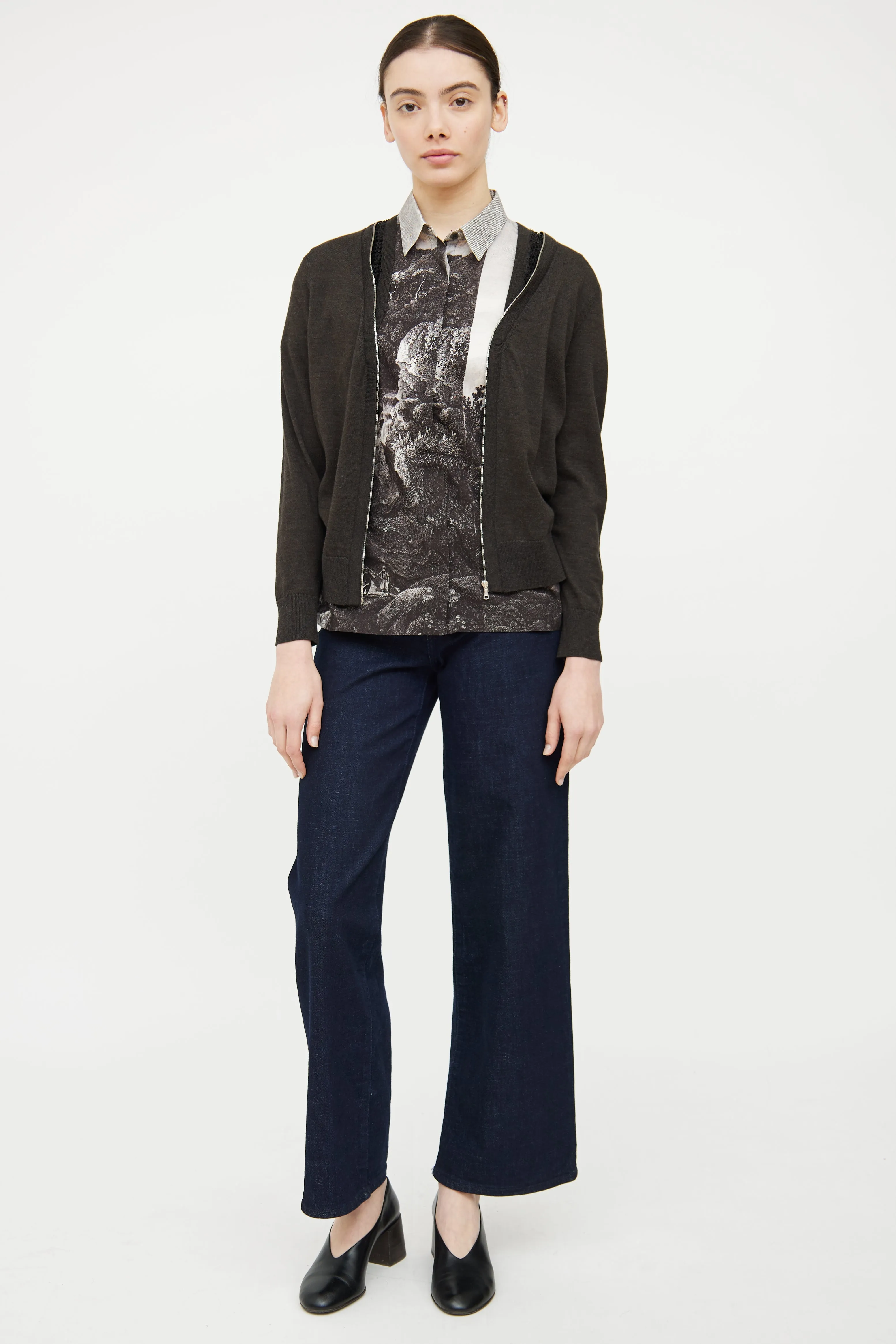 Brown Wool Knit Layered Cardigan