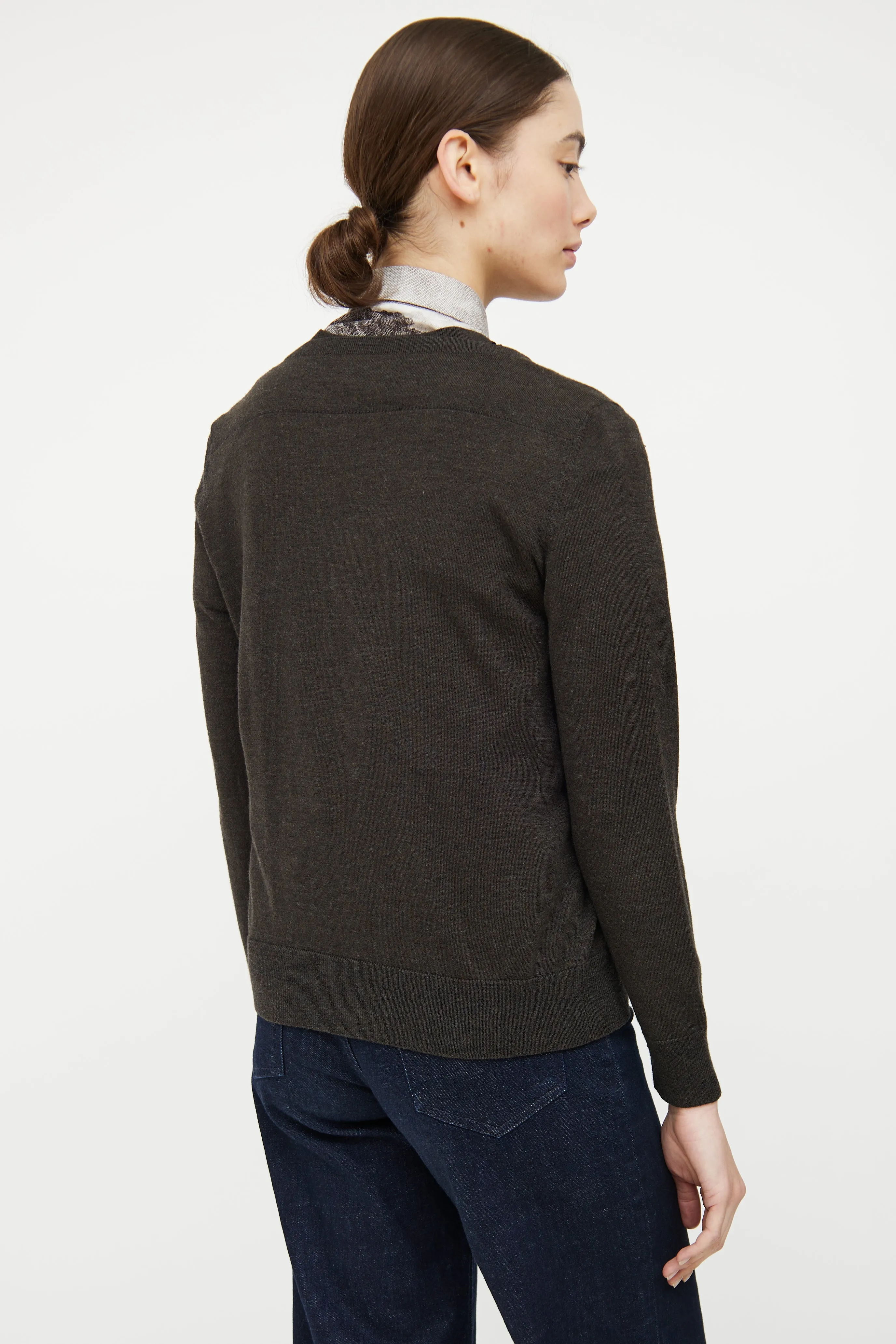 Brown Wool Knit Layered Cardigan