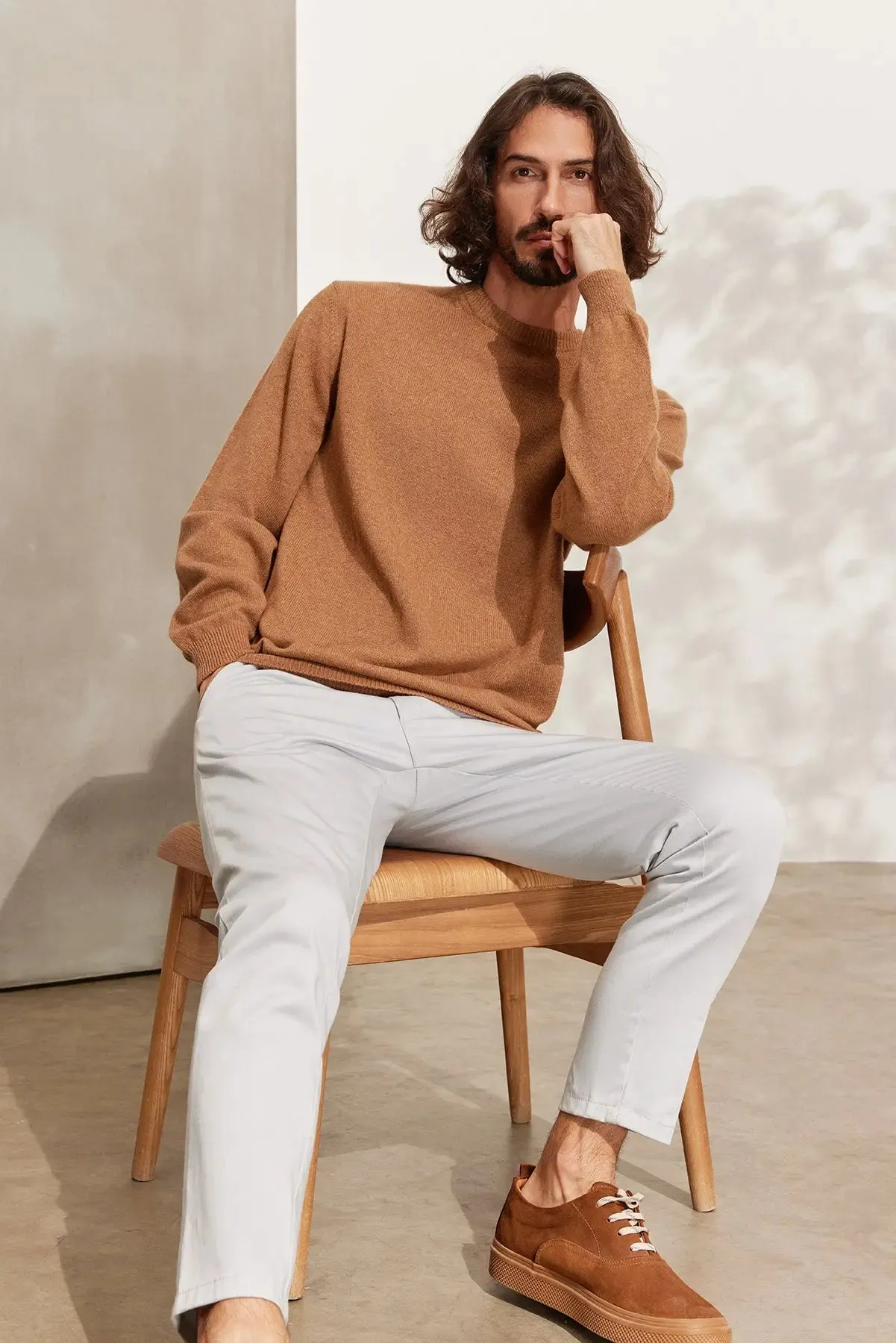 Camel Pure Cashmere Vincent Round Neck Men's Sweater