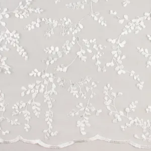 CHERIE Embroidered Mesh - Leaf - Winter white