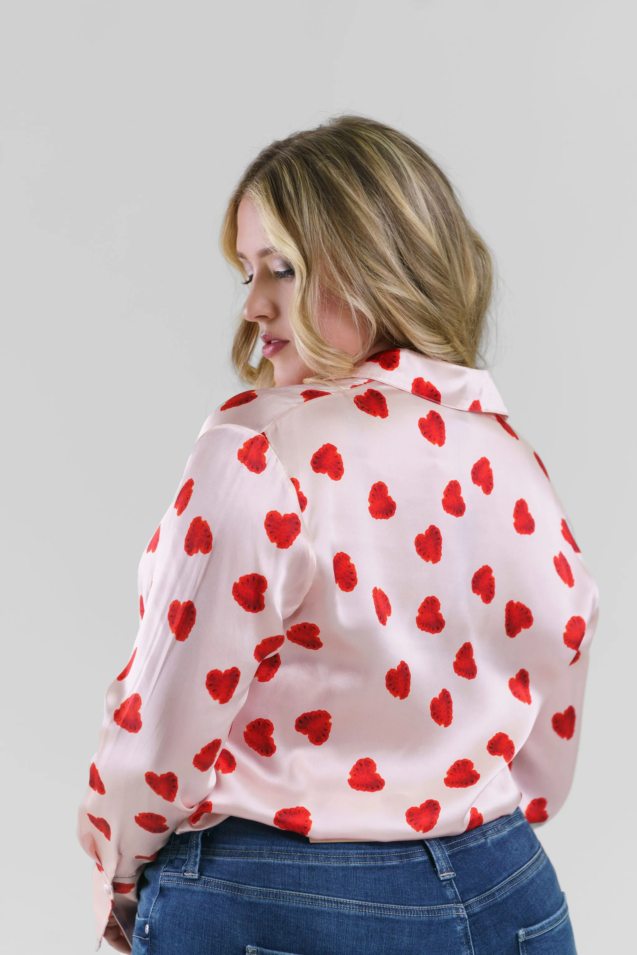 DARIA FRENCH CUFF SILK BLOUSE - Raspberry Heart