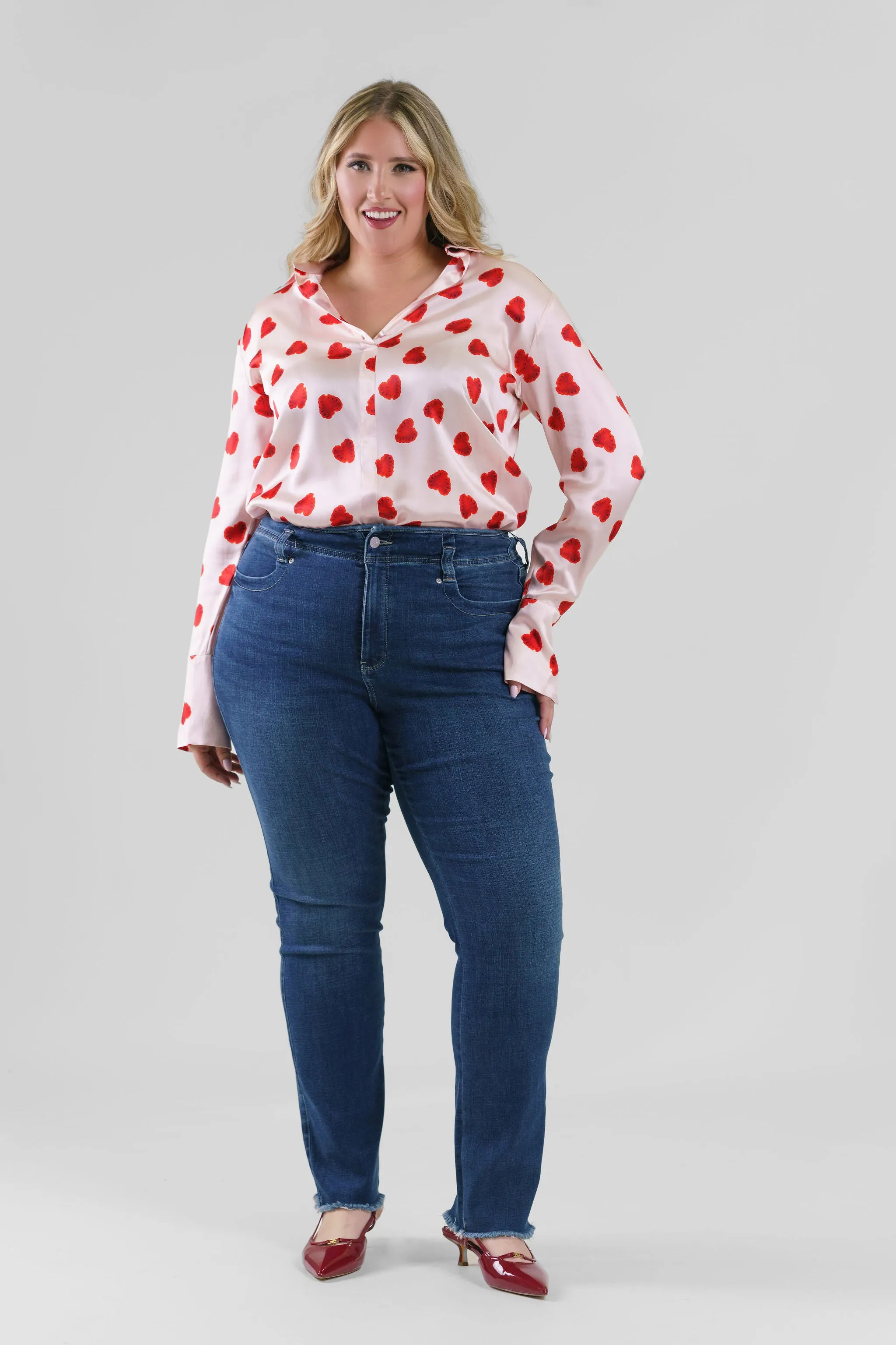 DARIA FRENCH CUFF SILK BLOUSE - Raspberry Heart