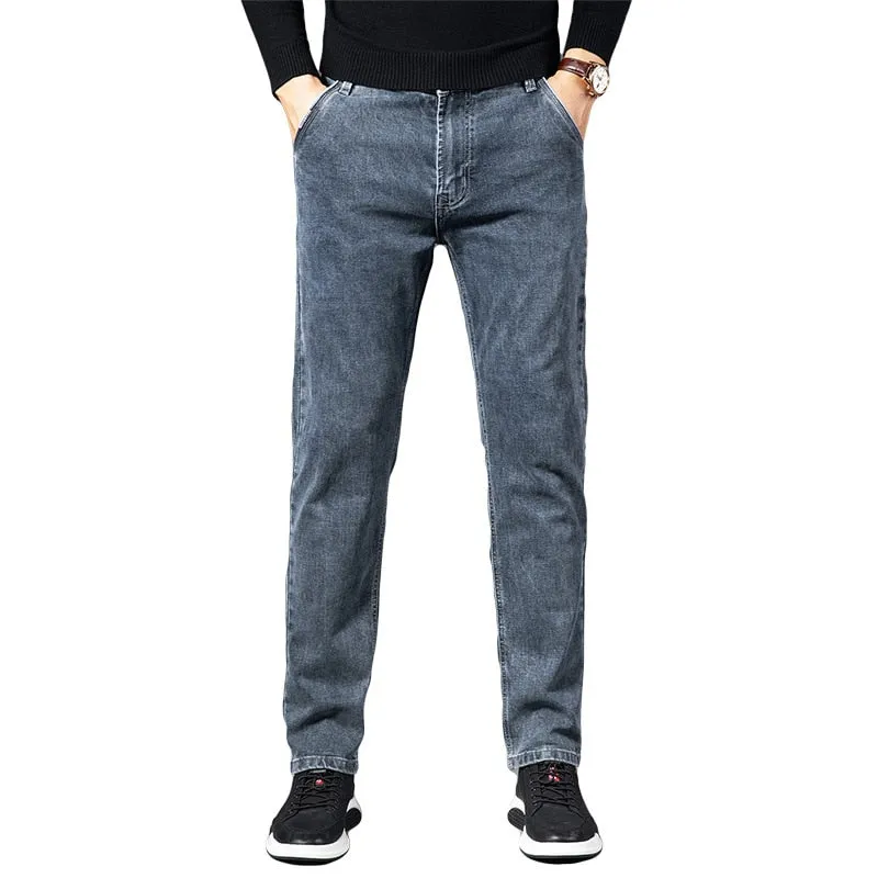 Denim Jeans Men Straight Stretch Regular Jeans Classic Vintage