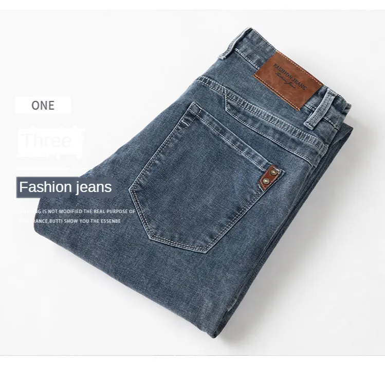 Denim Jeans Men Straight Stretch Regular Jeans Classic Vintage