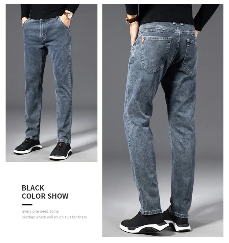 Denim Jeans Men Straight Stretch Regular Jeans Classic Vintage