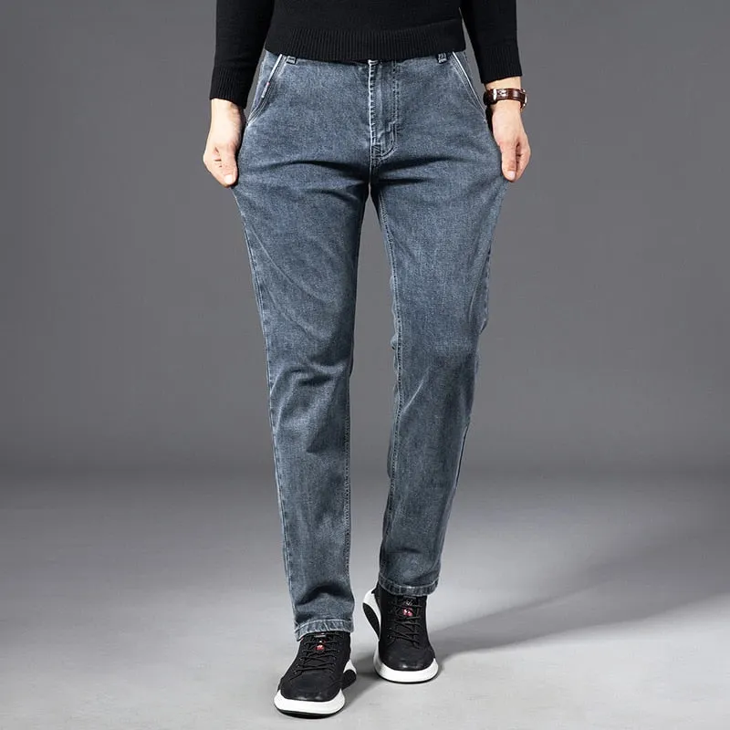 Denim Jeans Men Straight Stretch Regular Jeans Classic Vintage