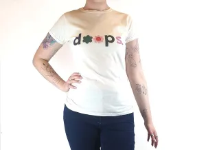 Doops white tee shirt with fun logo size XL (tiny fit, best fits size 12)