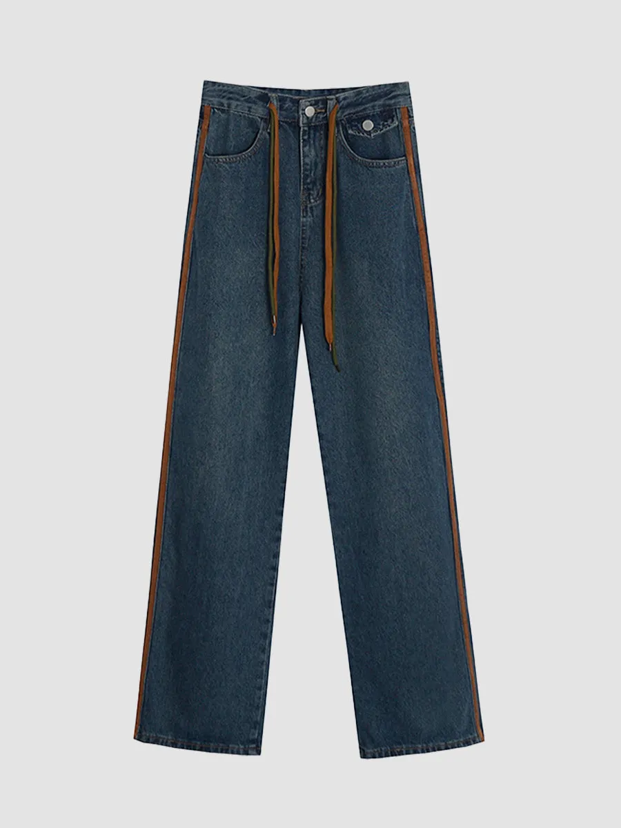 Drawstring Straight Leg Jeans