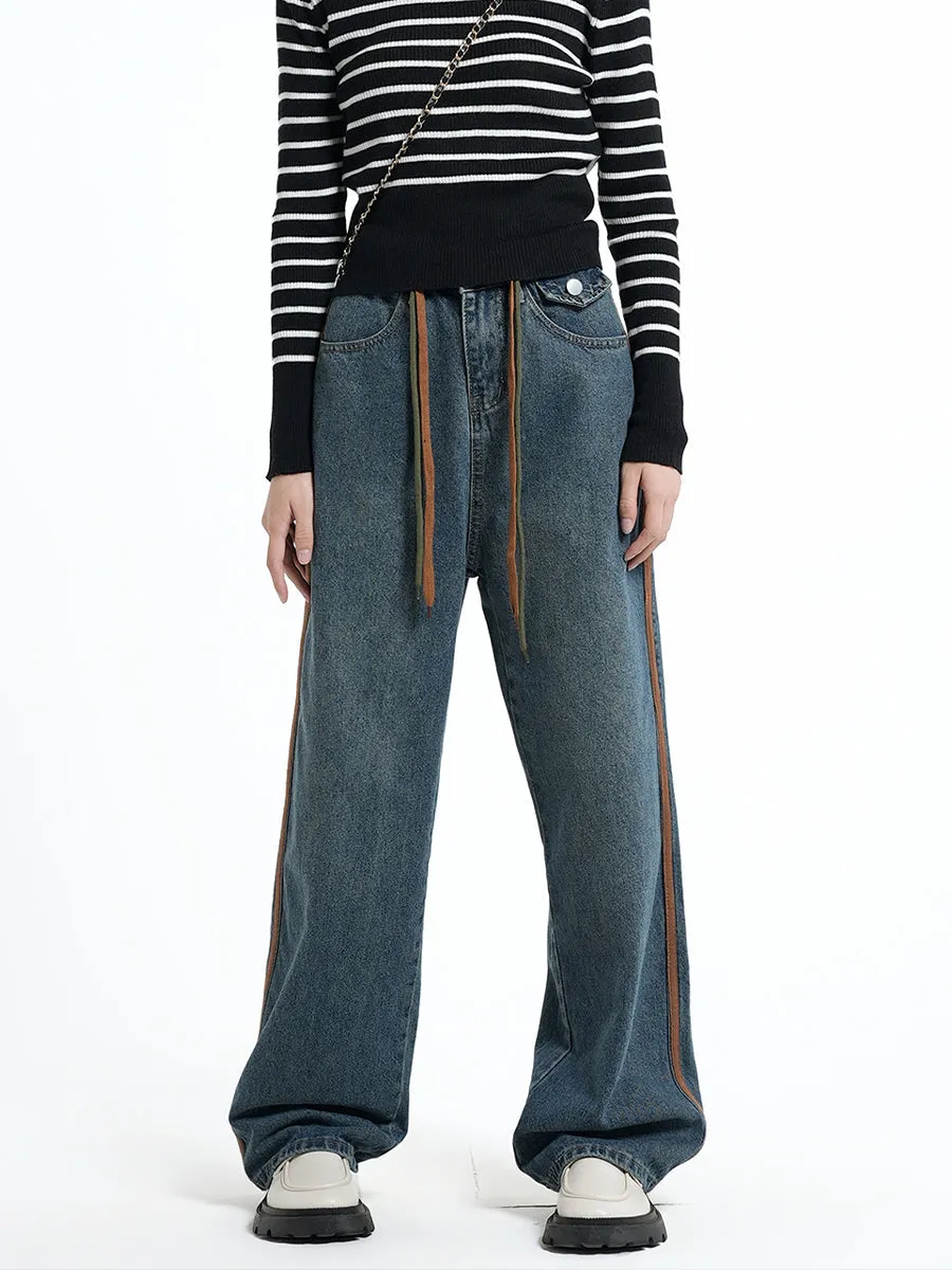 Drawstring Straight Leg Jeans