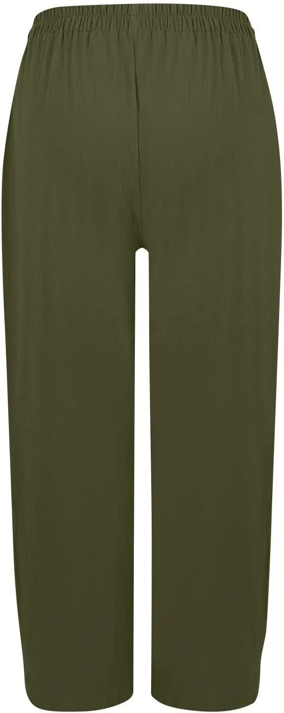 fanmpghleoo Linen Pants Women Casual Elastic Waist Wide Leg Linen Pants for Women Baggy Lightweight Lounge Pants with Pockets