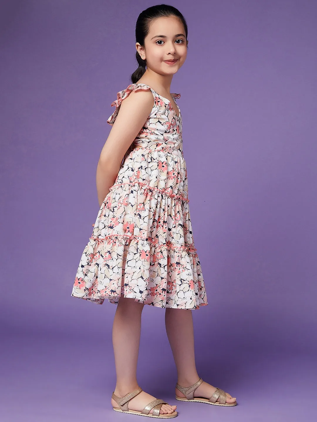 Girls Floral Crepe Dress