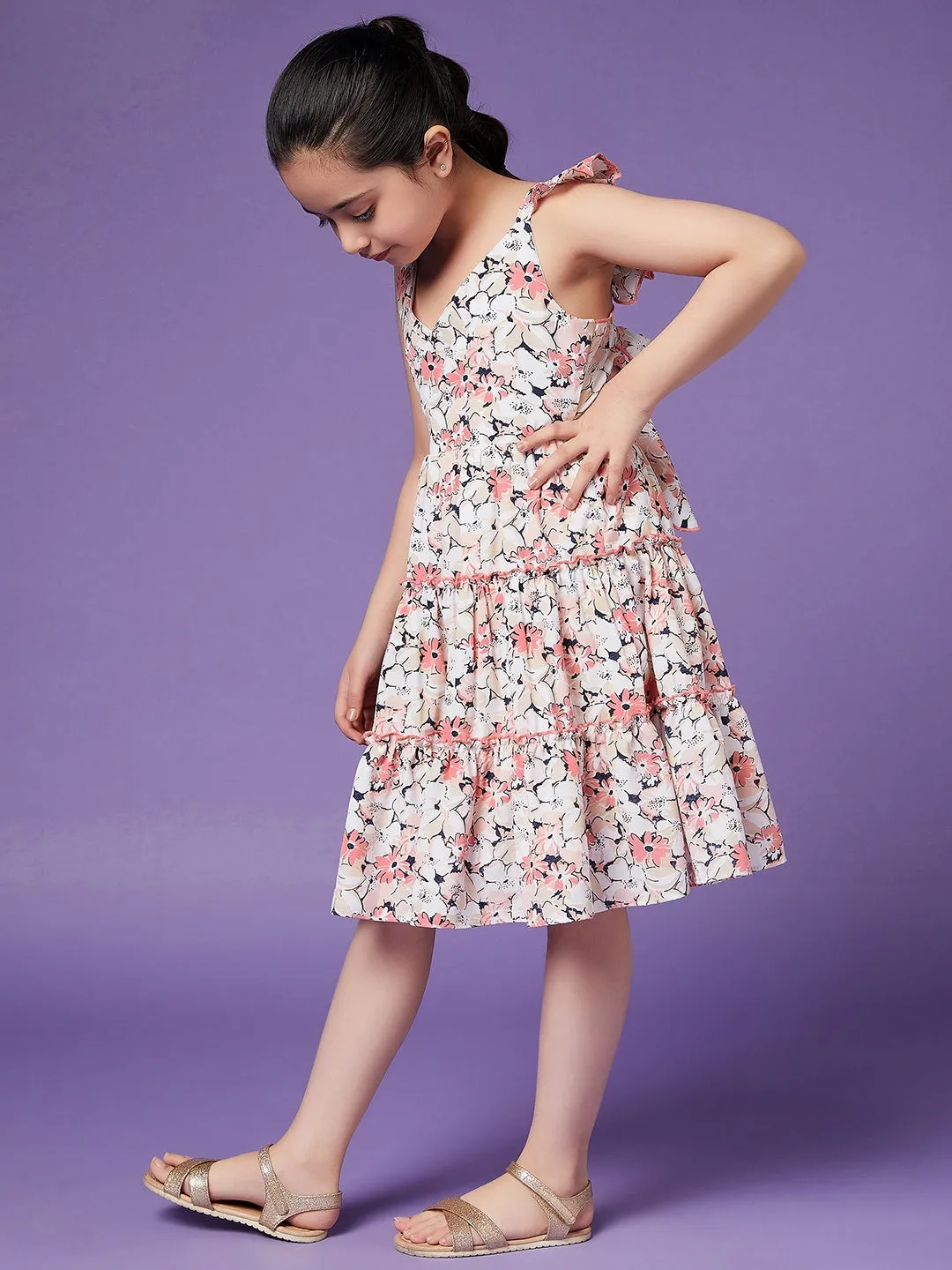 Girls Floral Crepe Dress