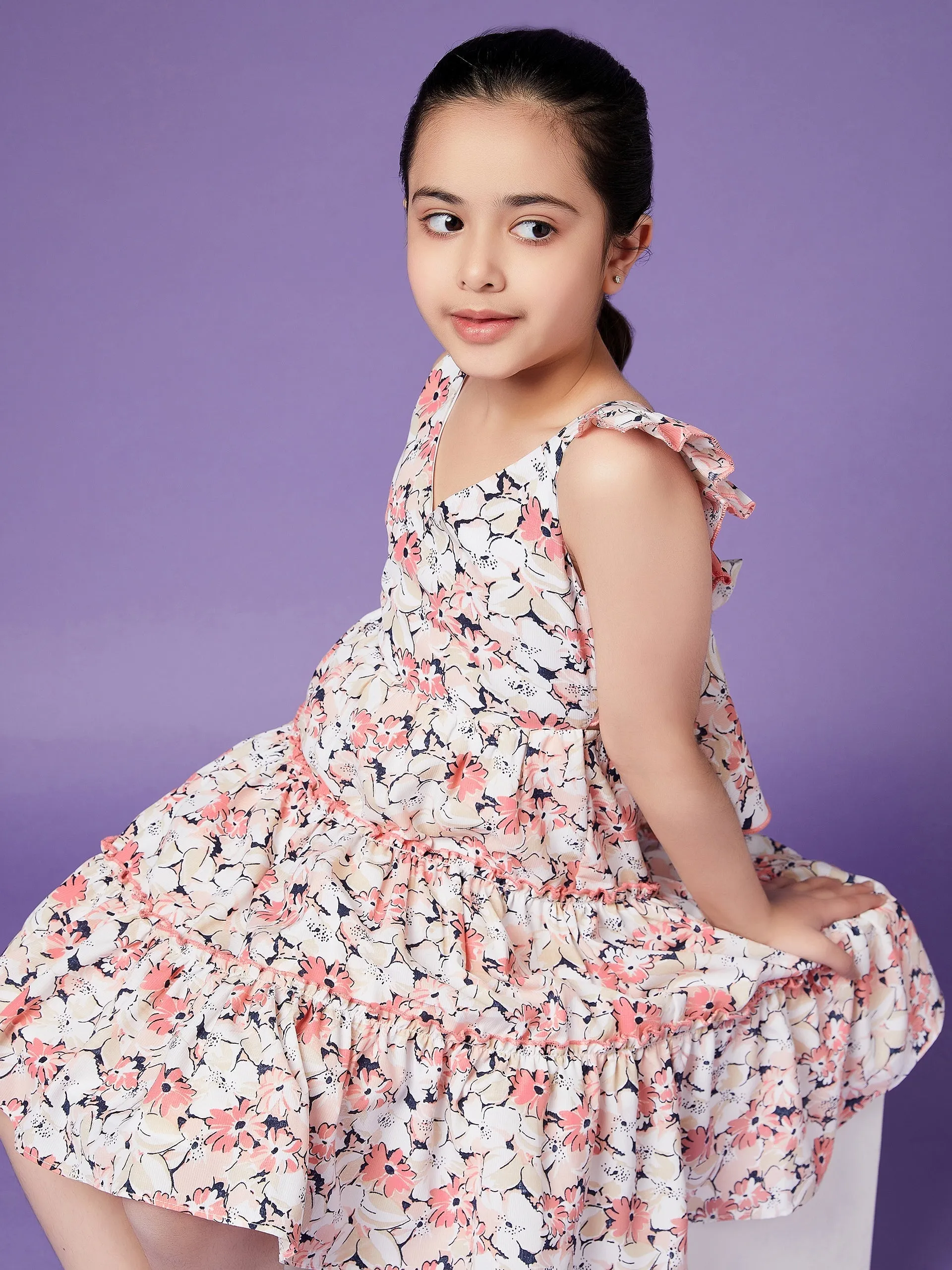 Girls Floral Crepe Dress
