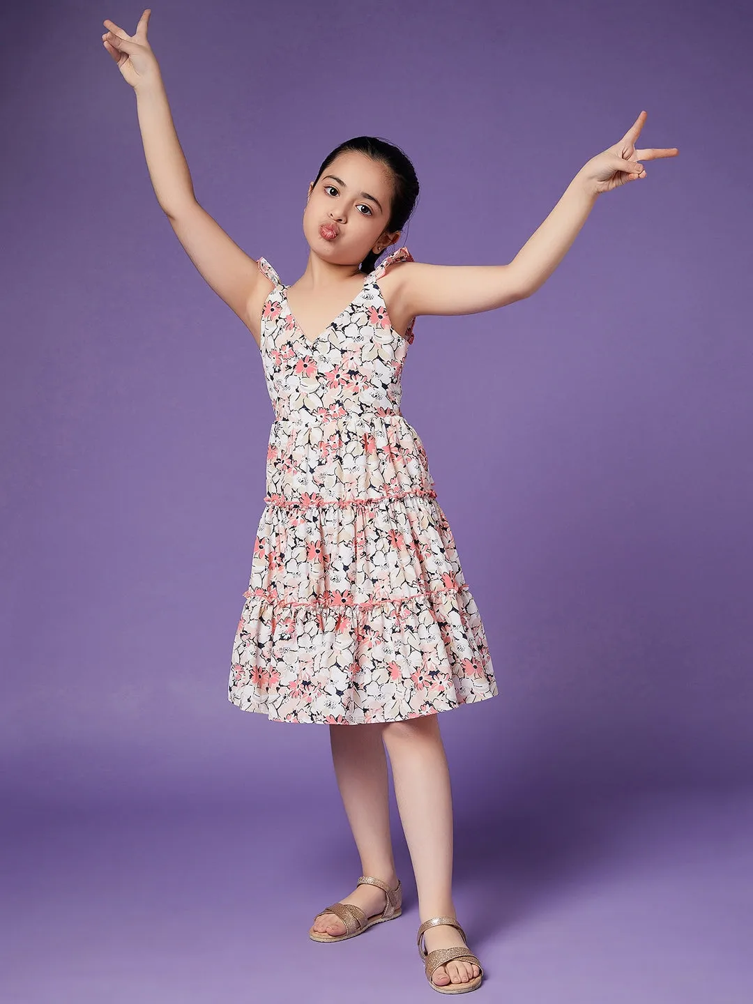 Girls Floral Crepe Dress