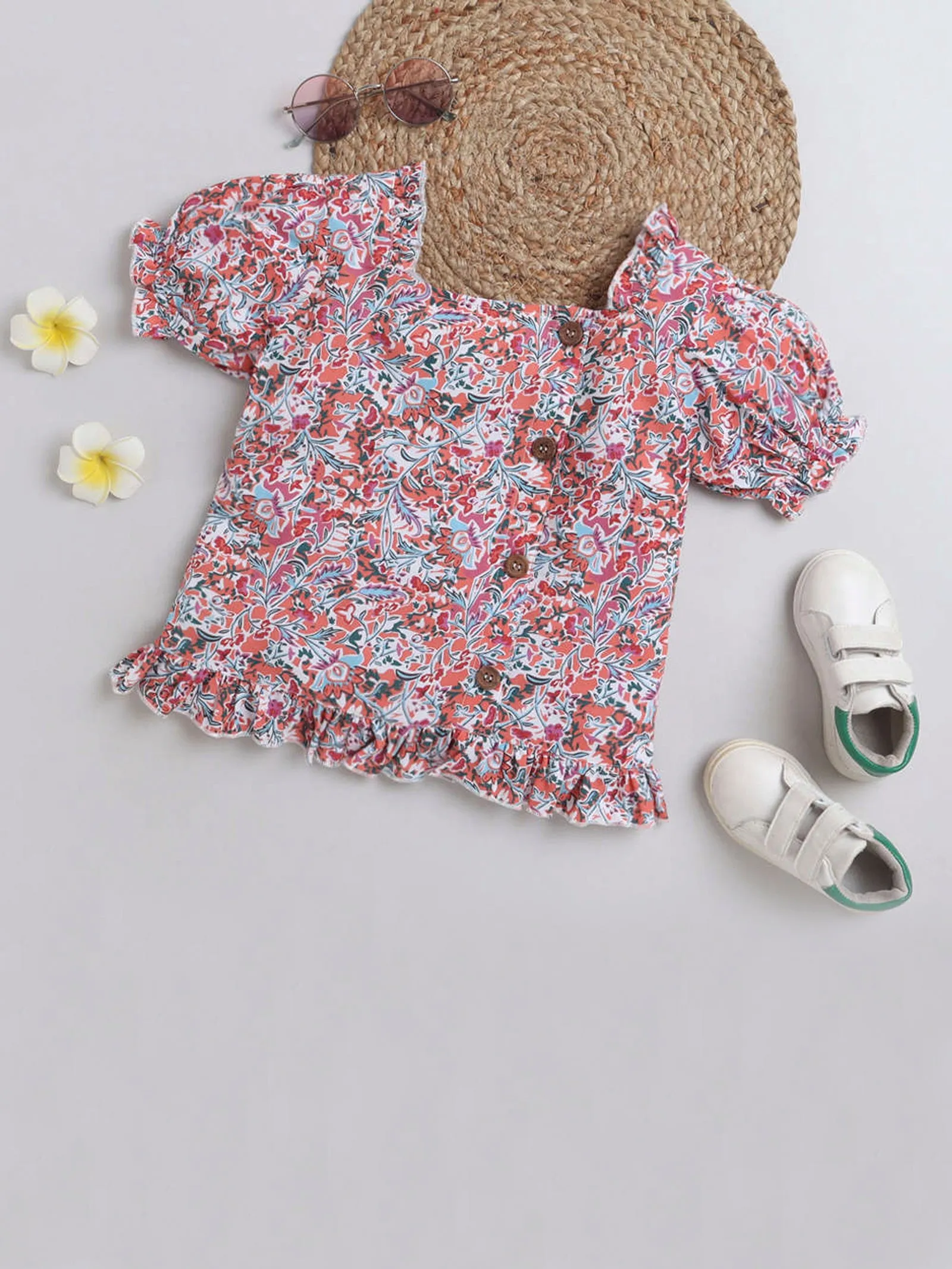 Girls Short Top With Puff Sleeve
