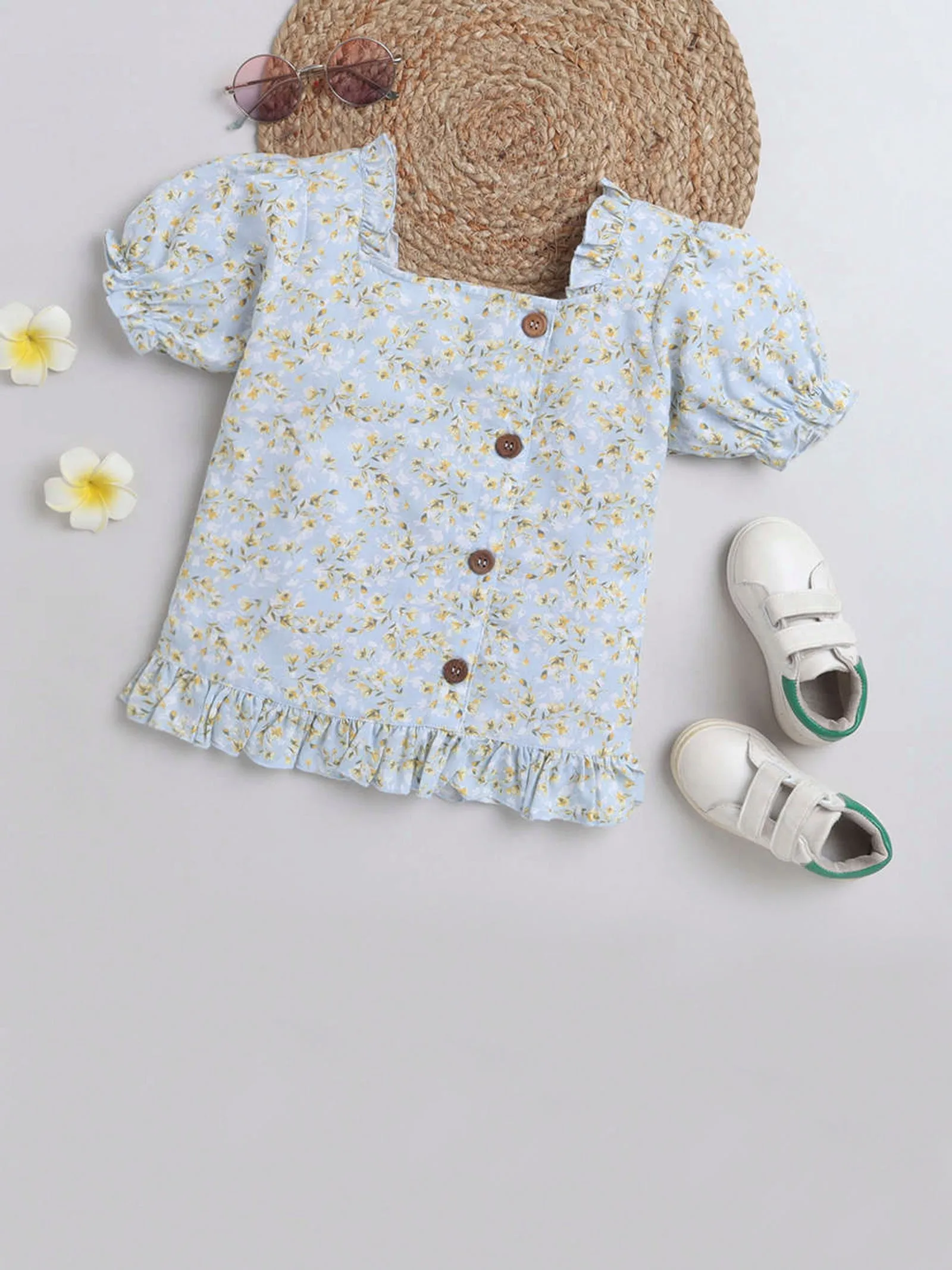 Girls Short Top With Puff Sleeve