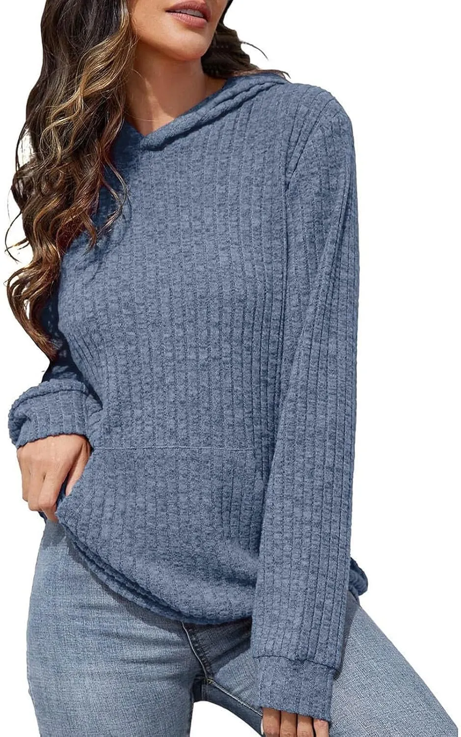 Gumipy Women Oversized Hoodie Long Sleeve Knit Sweater Sweatshirt Vintage Tunic Hoodies Tops with Pocket Comfy Winter Coats