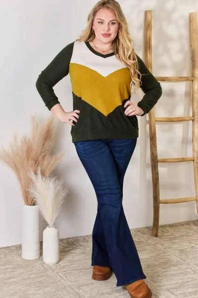 Hailey & Co Colorblock V-Neck Blouse - Full Size